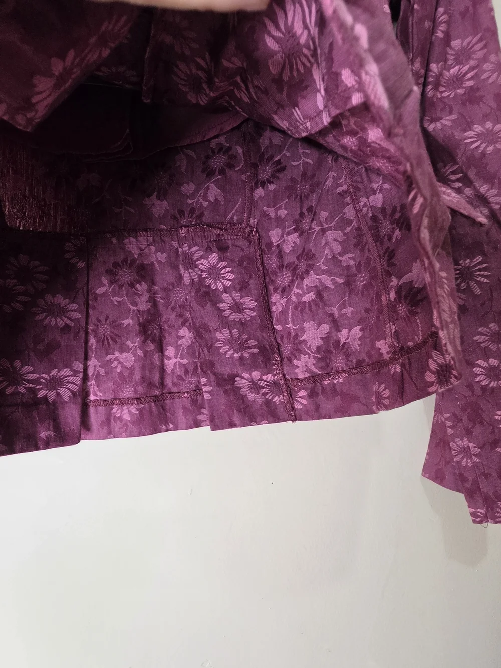 Vintage First Kiss Burgundy Floral Blazer Womens Medium Y2K Jacket
